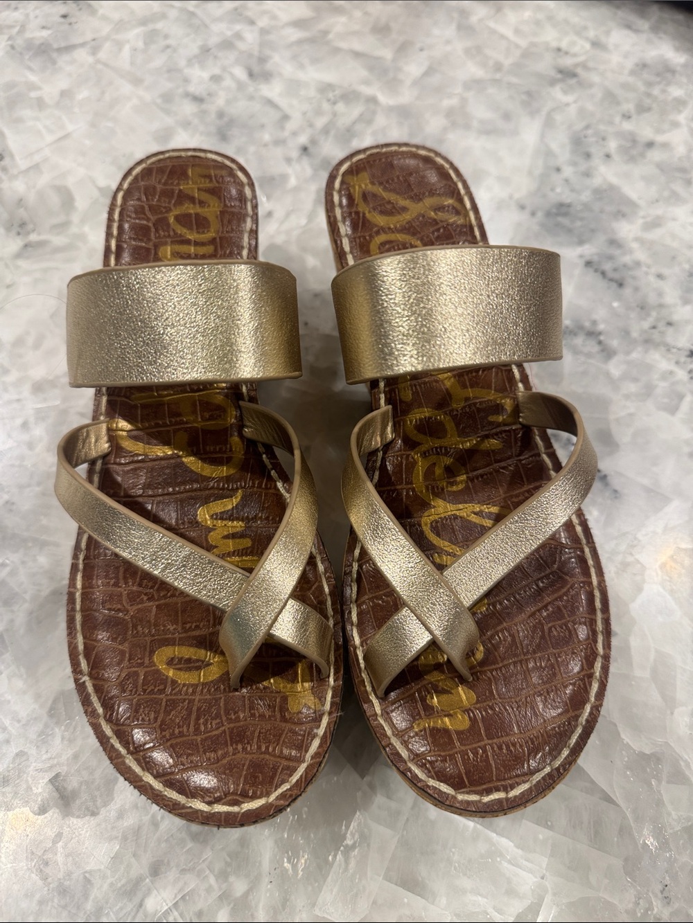 Sam Edelman Gold Leather Slide Sandals